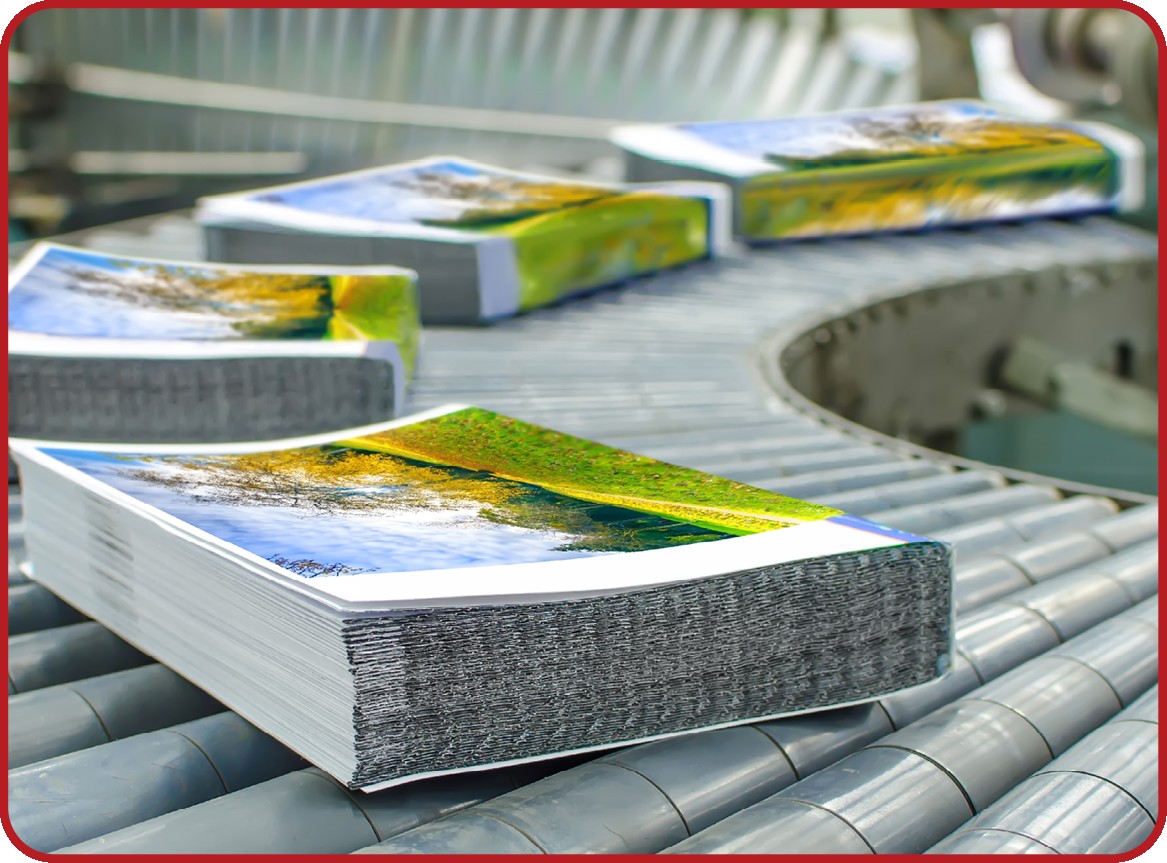 Printed mail pieces moving along a conveyor